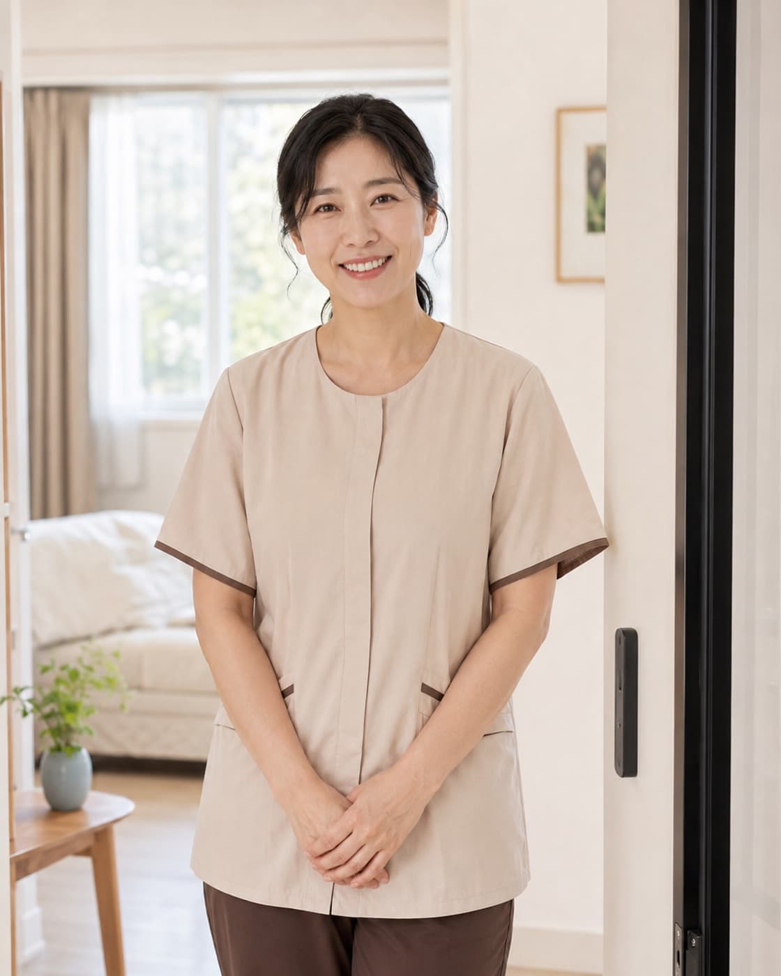 고객 집에서 상담을 준비하는 손길파트너 관리사